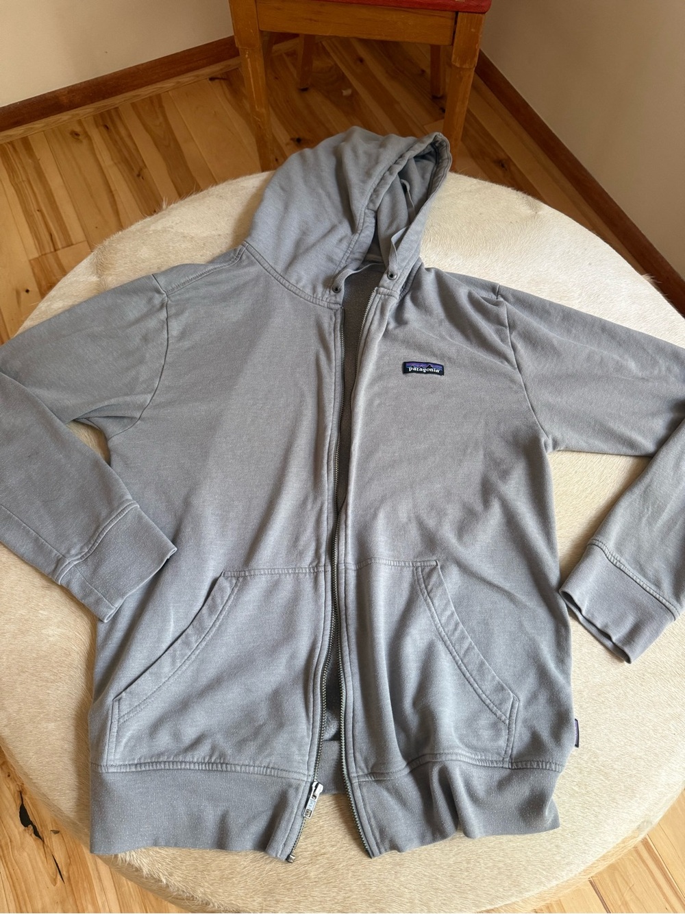 Patagonia Light Gray Full-Zip Hooded Jacket organic cotton